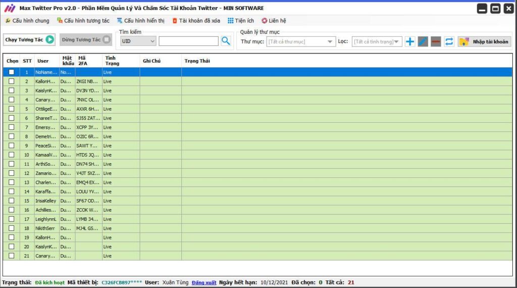 Tool Nuôi Nick Twitter Giao Diện Phần Mềm